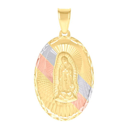 10K Tri-Color Gold Womens Oval Guadalupe Religious Charm Pendant