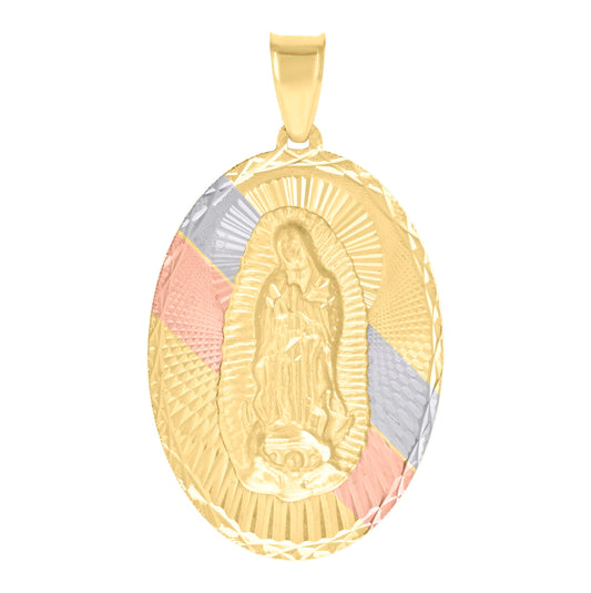 10K Tri-Color Gold Mens Oval Guadalupe Religious Charm Pendant