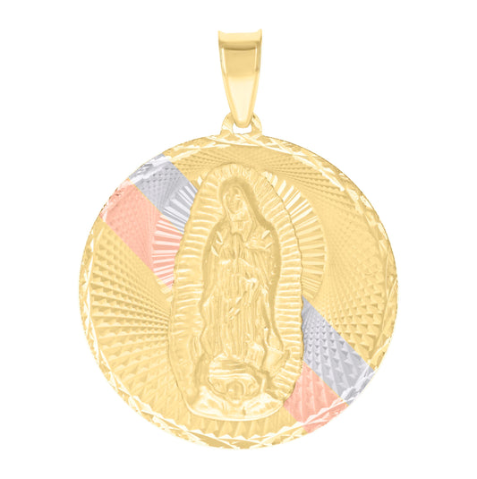 10K Tri-Color Gold Mens Guadalupe Religious Charm Pendant