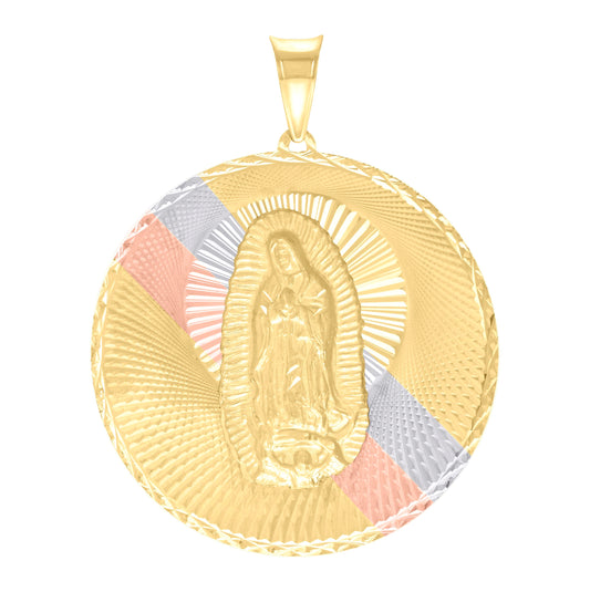 10K Tri-Color Gold Mens Guadalupe Religious Charm Pendant