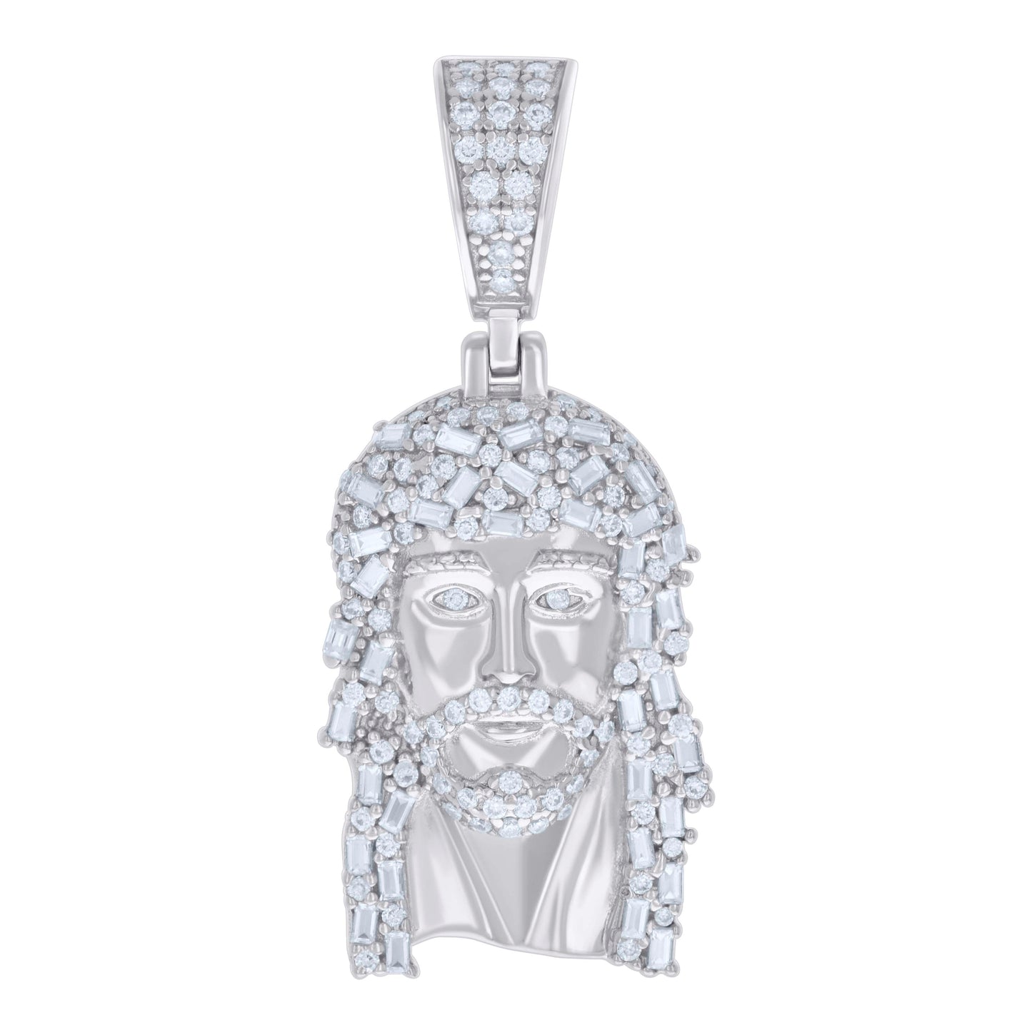 Sterling Silver Mens 0.59 Cttw, 0.78 Cttw Baguette Round Moissanite Jesus Religious Pendant