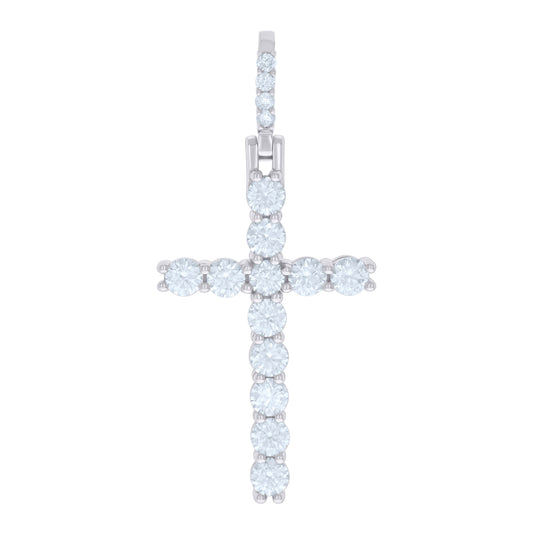 Sterling Silver Mens 3.897ct Moissanite Cross Religious Pendant