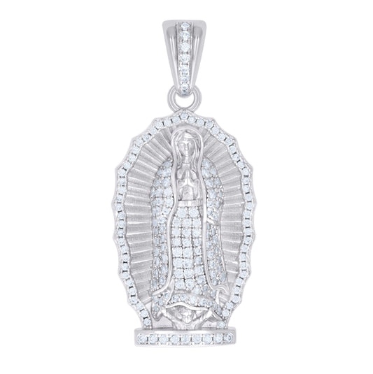 Sterling Silver Mens 1.13ct Moissanite Guadalupe/Mother Marry Religious Charm Pendant