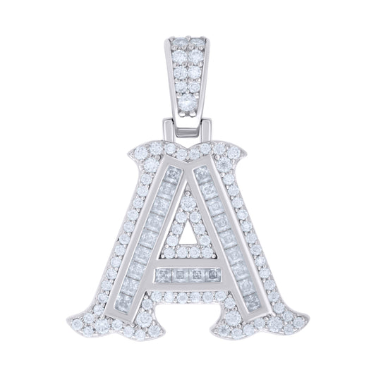 Sterling Silver Or Yellow-tone Unisex Baguette Round Moissanite 0.59ct Initial Alphabet Charm Pendant