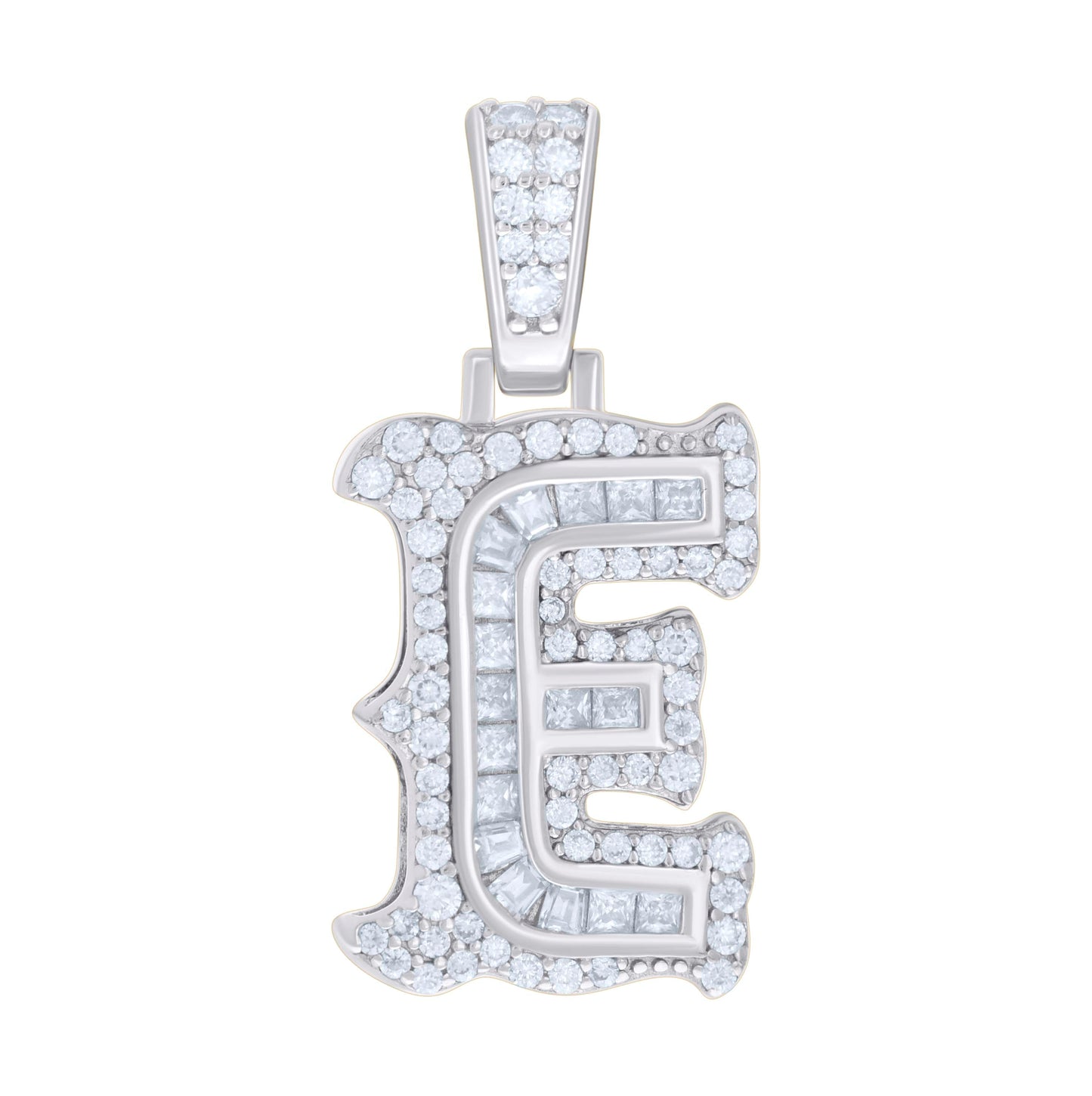 Sterling Silver Or Yellow-tone Unisex Baguette Round Moissanite 0.59ct Initial Alphabet Charm Pendant