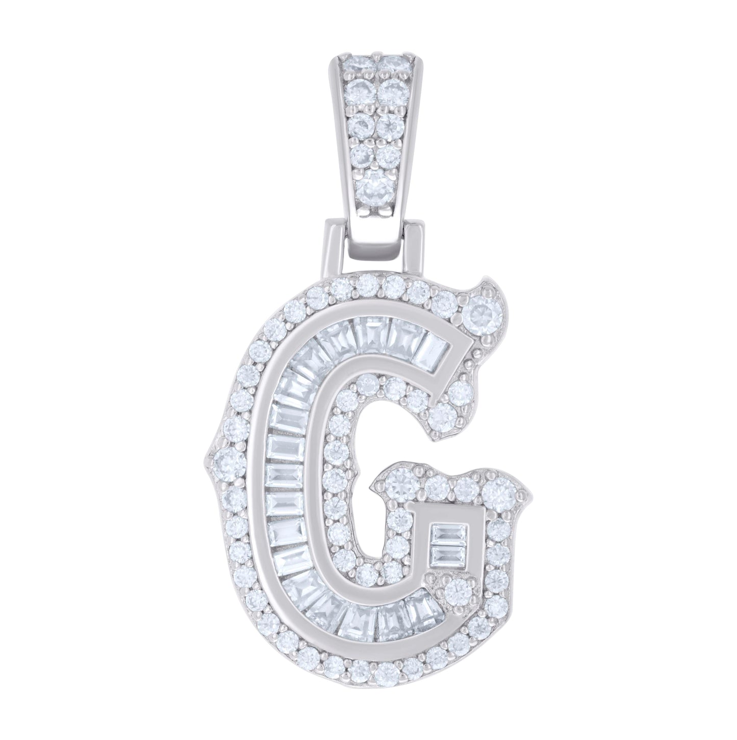 Sterling Silver Or Yellow-tone Unisex Baguette Round Moissanite 0.59ct Initial Alphabet Charm Pendant