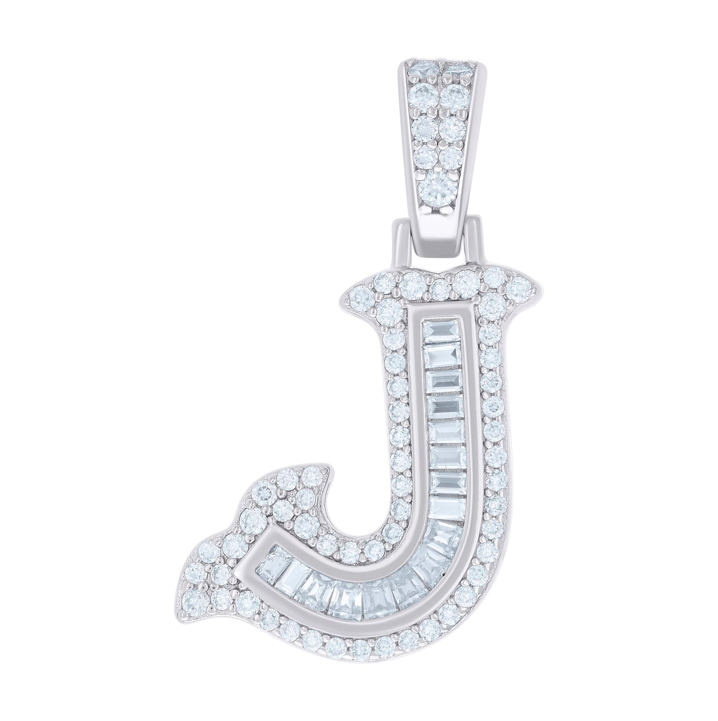 Sterling Silver Or Yellow-tone Unisex Baguette Round Moissanite 0.59ct Initial Alphabet Charm Pendant