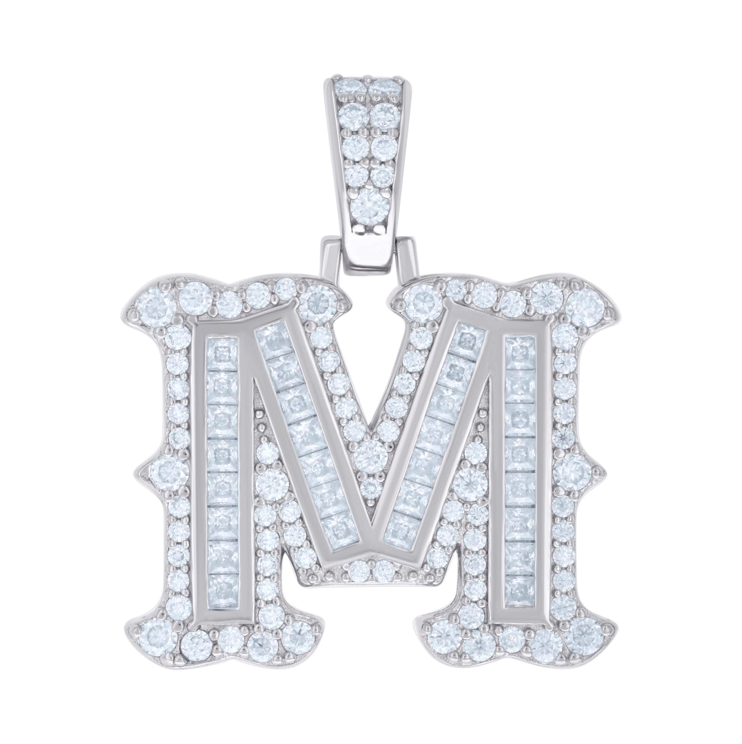 Sterling Silver Or Yellow-tone Unisex Baguette Round Moissanite 0.59ct Initial Alphabet Charm Pendant