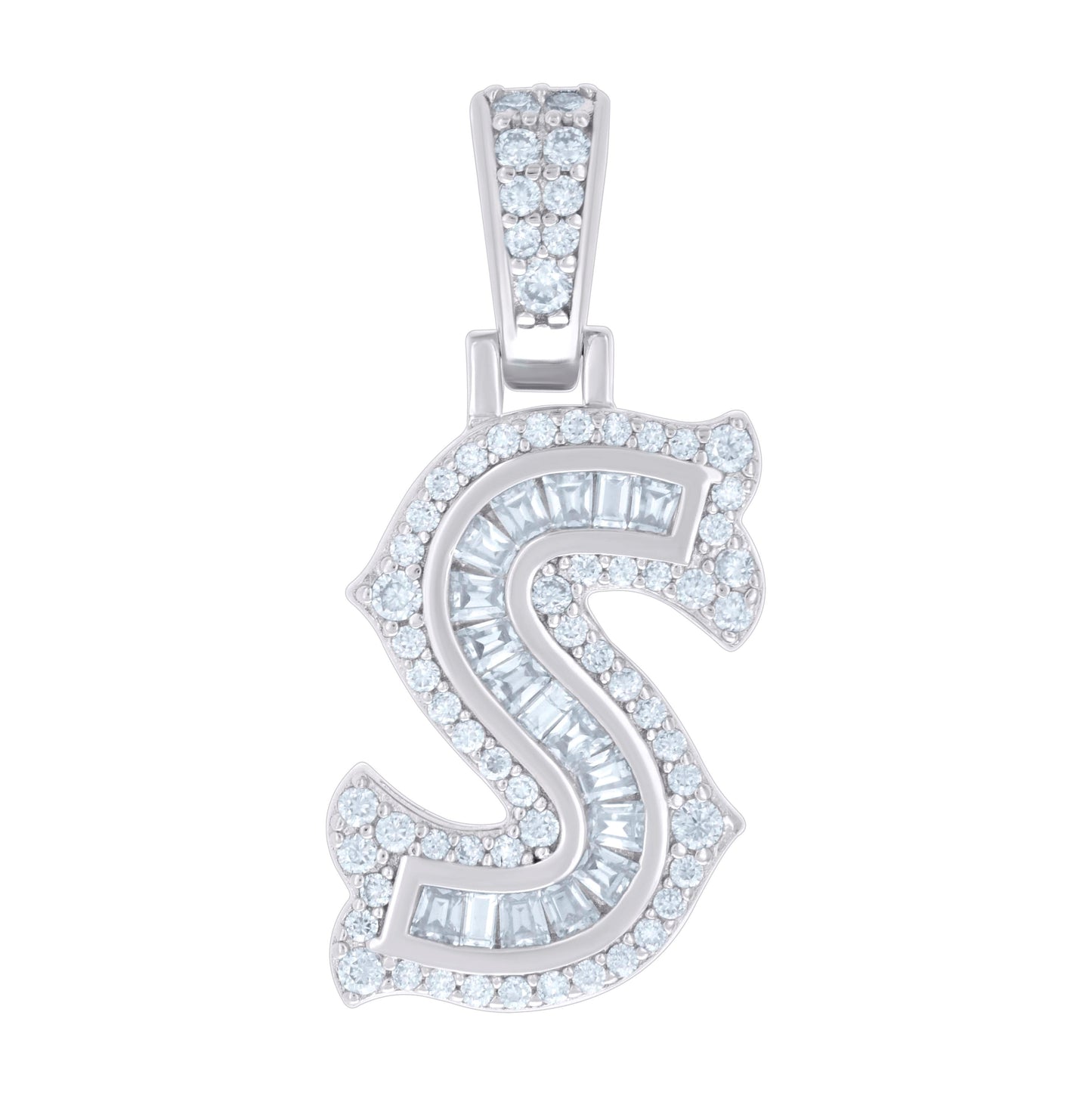 Sterling Silver Or Yellow-tone Unisex Baguette Round Moissanite 0.59ct Initial Alphabet Charm Pendant