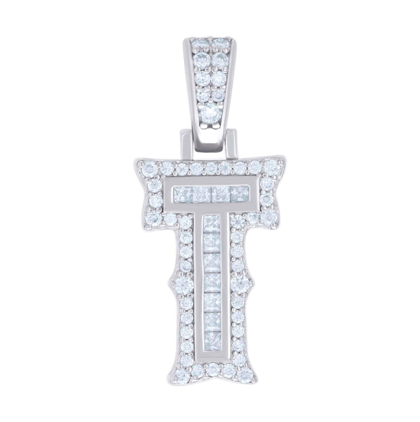 Sterling Silver Or Yellow-tone Unisex Baguette Round Moissanite 0.59ct Initial Alphabet Charm Pendant