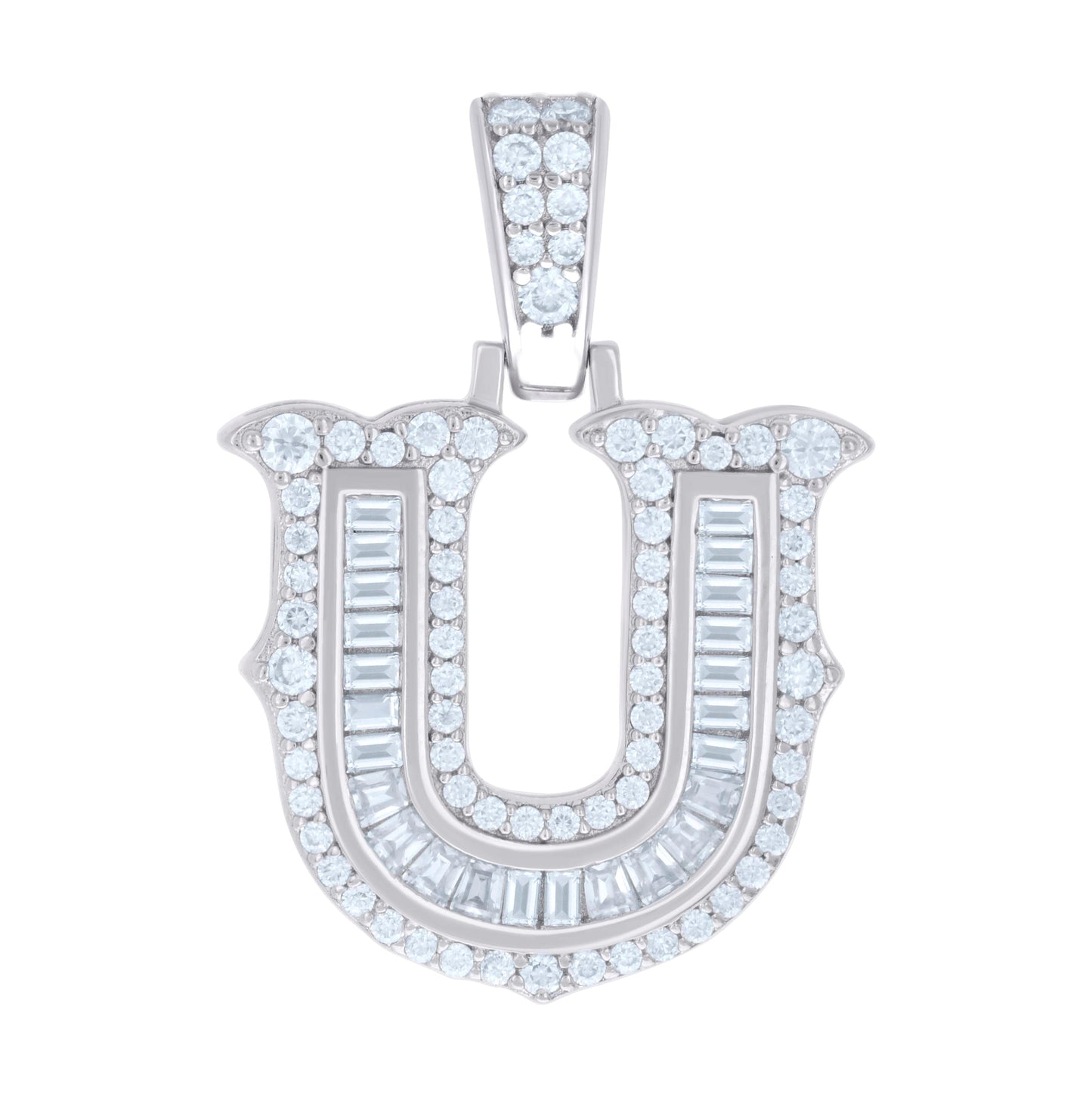 Sterling Silver Or Yellow-tone Unisex Baguette Round Moissanite 0.59ct Initial Alphabet Charm Pendant