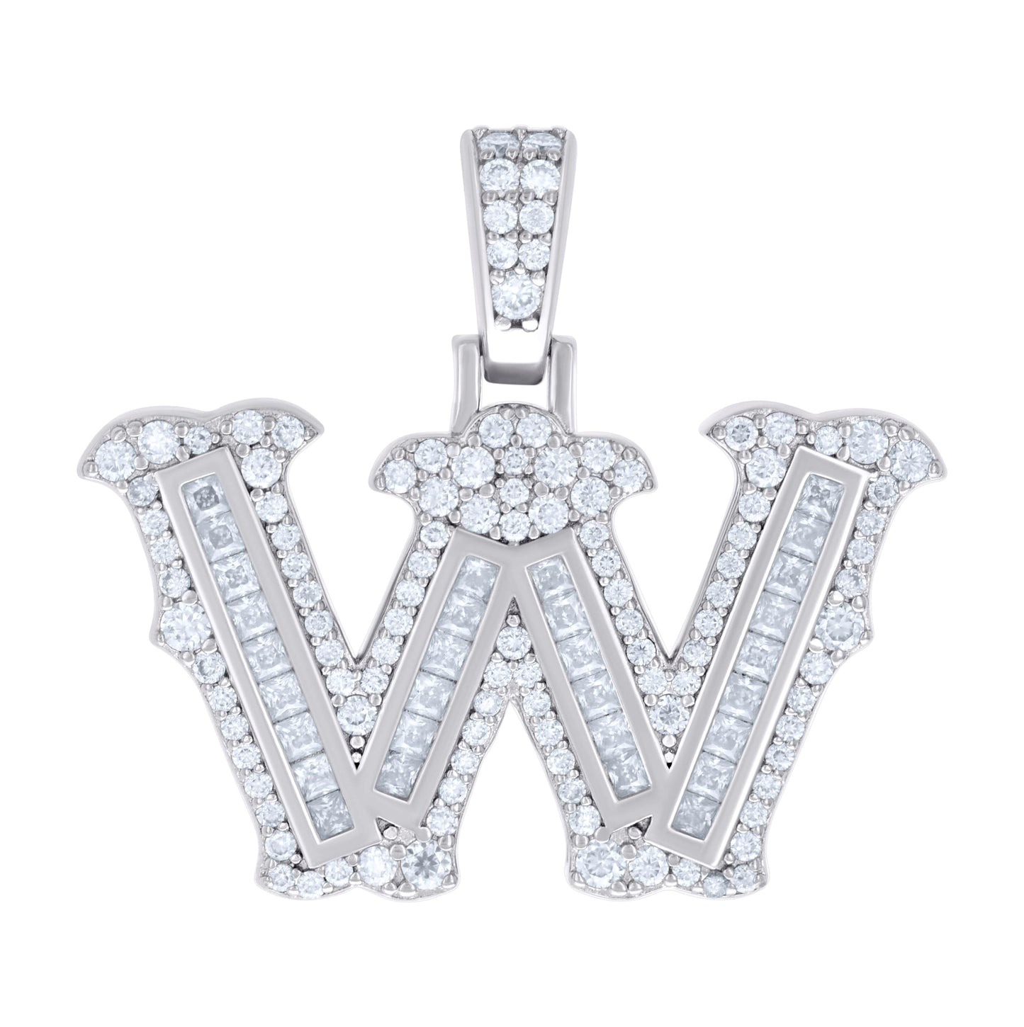 Sterling Silver Or Yellow-tone Unisex Baguette Round Moissanite 0.59ct Initial Alphabet Charm Pendant