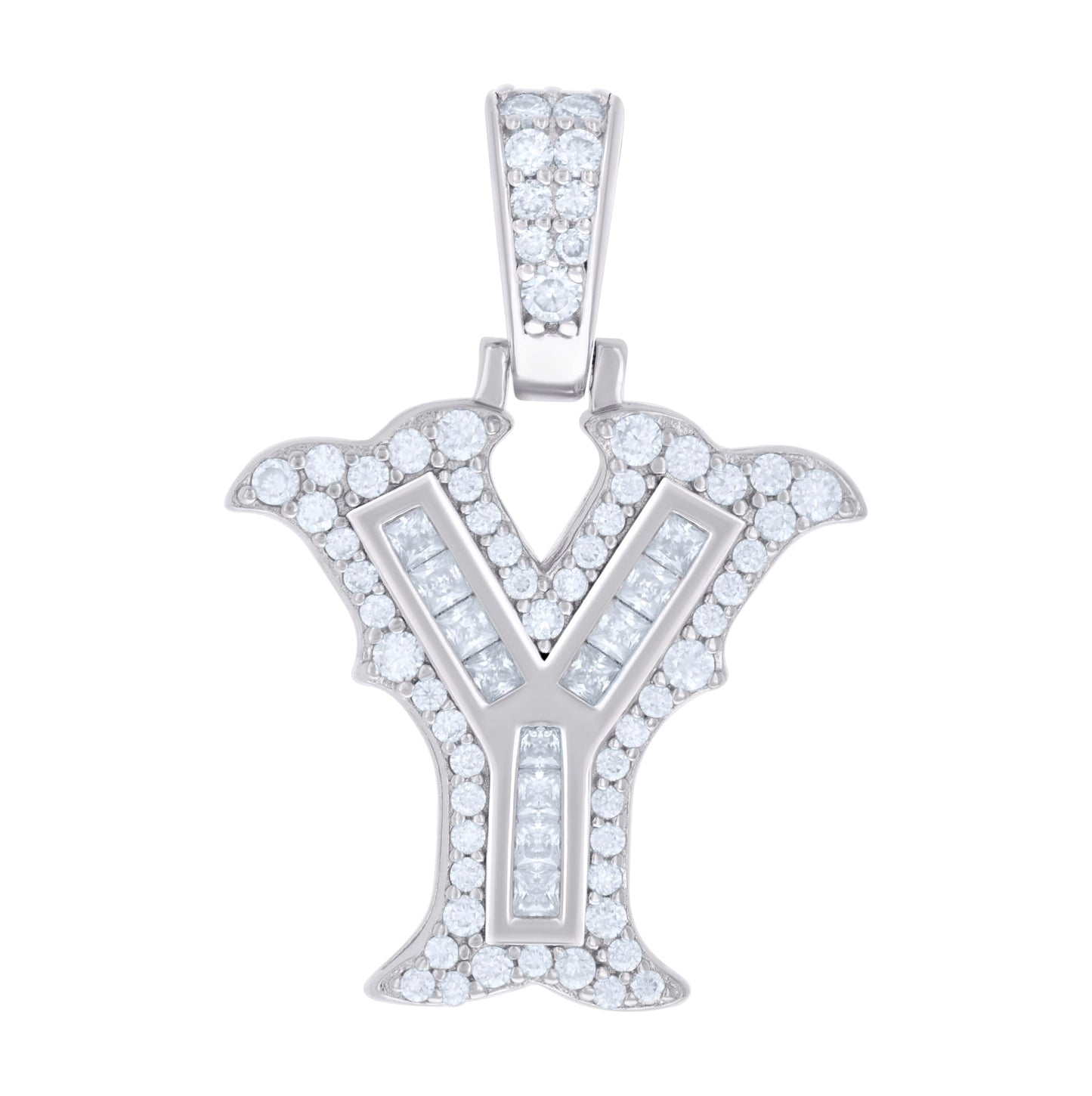 Sterling Silver Or Yellow-tone Unisex Baguette Round Moissanite 0.59ct Initial Alphabet Charm Pendant