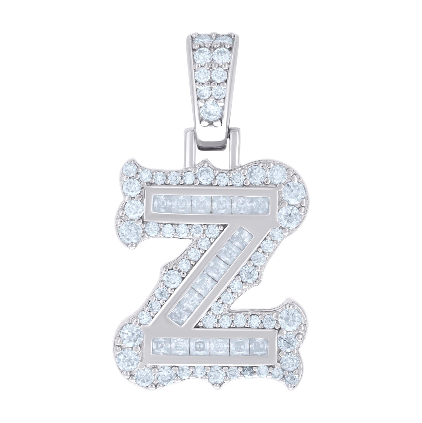 Sterling Silver Or Yellow-tone Unisex Baguette Round Moissanite 0.59ct Initial Alphabet Charm Pendant