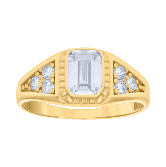 14K Yellow Gold Womens Emerald Round Cubic-Zirconia Fashion Bridal Anniversary Engagement Wedding Ring