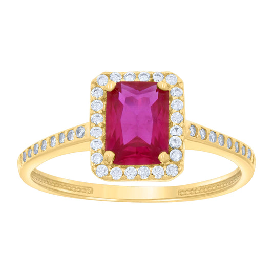 14K Yellow Gold Womens Pink White Emerald Round Cubic-Zirconia Fashion Ring