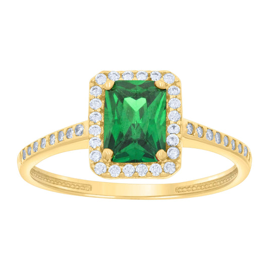 14K Yellow Gold Womens Green White Emerald Round Cubic-Zirconia Fashion Ring