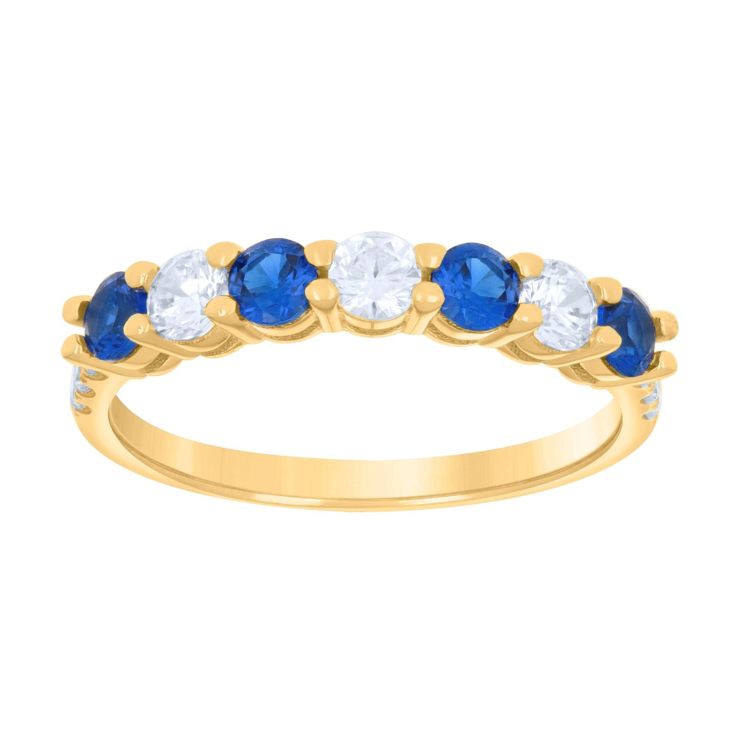 14K Yellow Gold Womens Blue White Cubic-Zirconia Half Eternity Ring