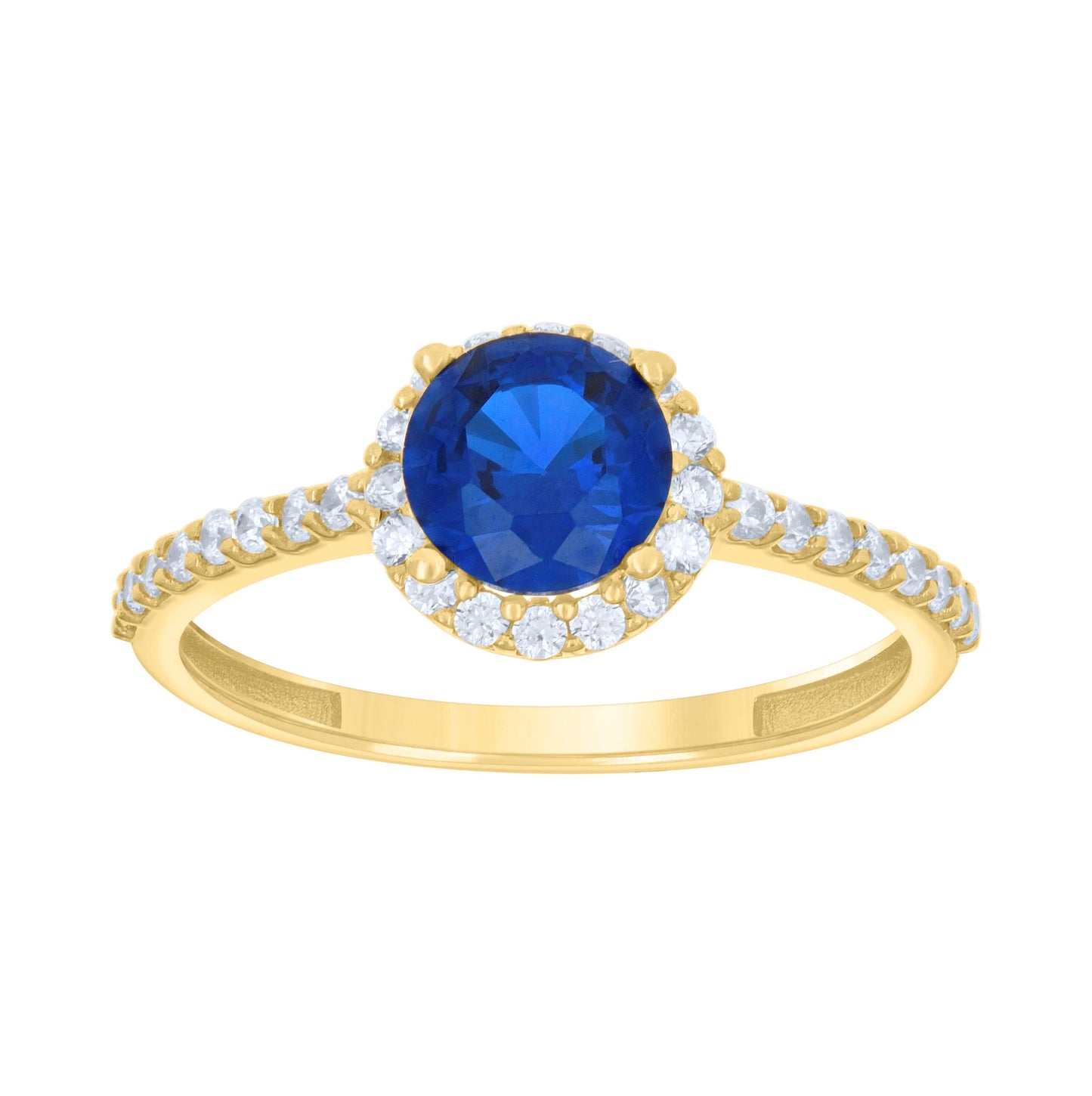 14K Yellow Gold Womens Blue White Cubic-Zirconia Halo Fashion Ring