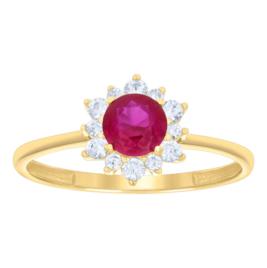 14K Yellow Gold Womens Pink White Cubic-Zirconia Flower Fashion Ring