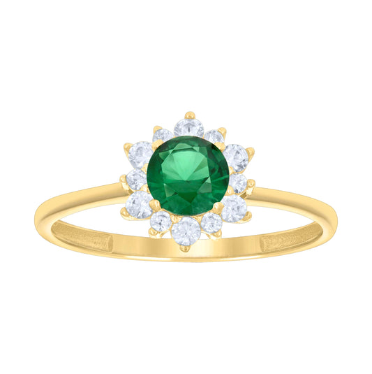 14K Yellow Gold Womens Green White Cubic-Zirconia Flower Fashion Ring