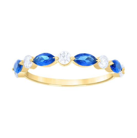 14K Yellow Gold Womens Blue White Cubic-Zirconia Half Eternity Ring