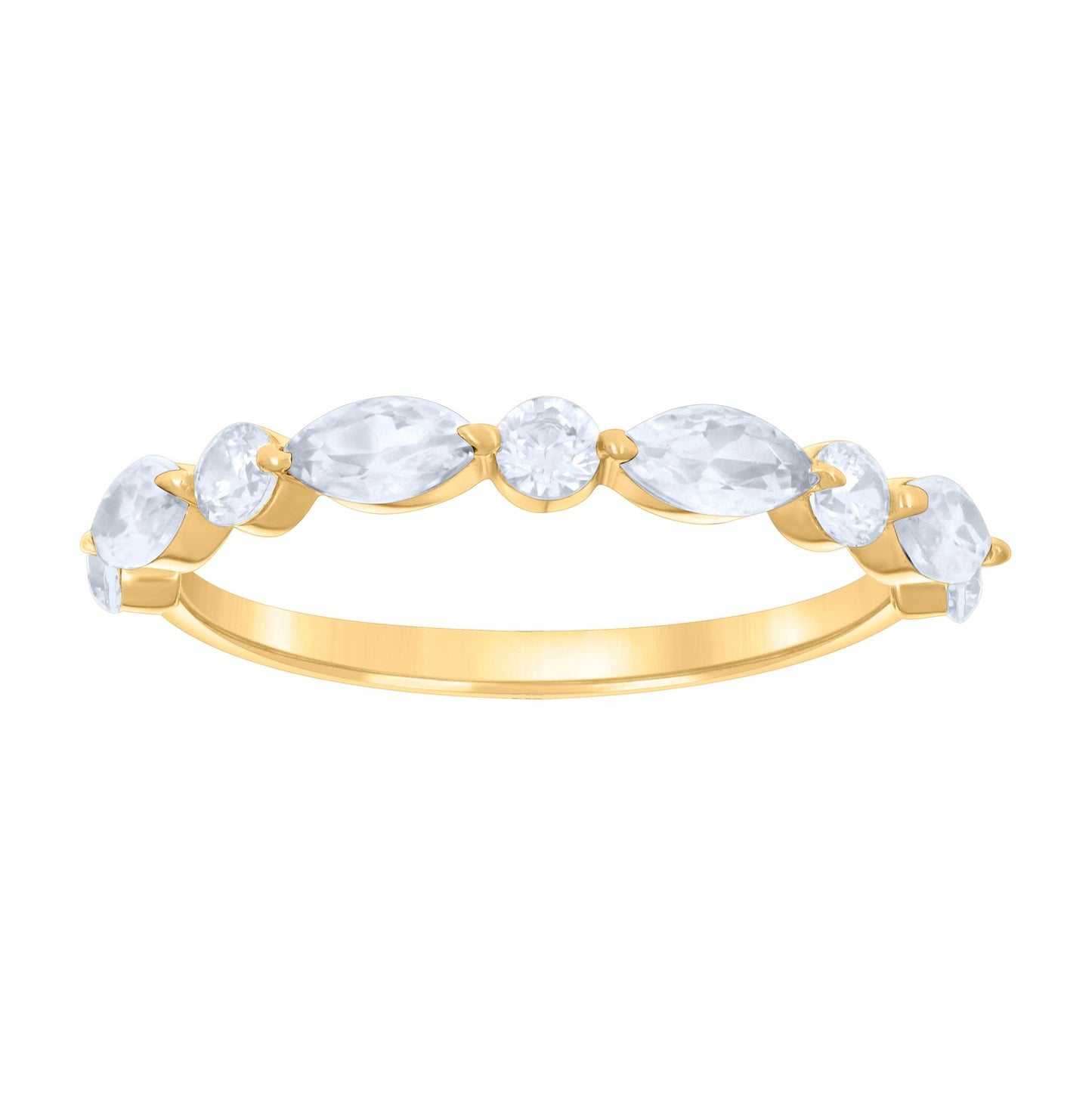 14K Yellow Gold Womens Marquise Round Cubic-Zirconia Half Eternity Ring