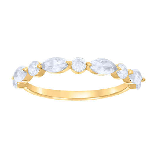 14K Yellow Gold Womens Marquise Round Cubic-Zirconia Half Eternity Ring