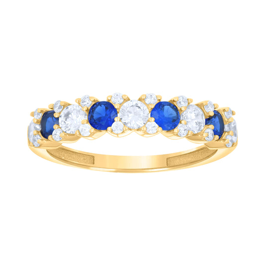 14K Yellow Gold Womens Blue White Cubic-Zirconia Half Eternity Ring