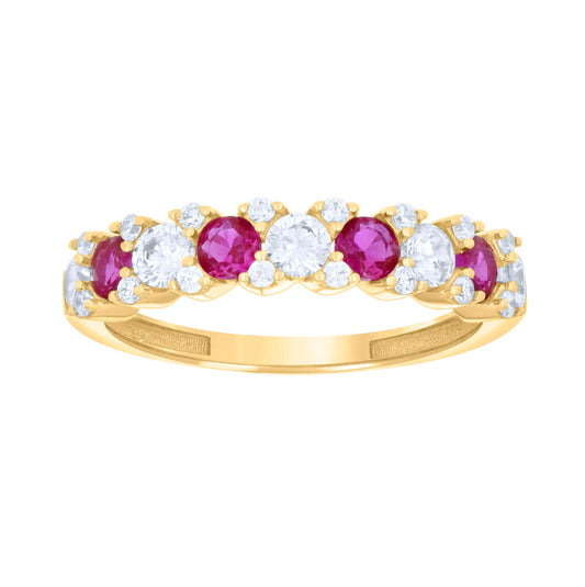 14K Yellow Gold Womens Pink White Cubic-Zirconia Half Eternity Ring