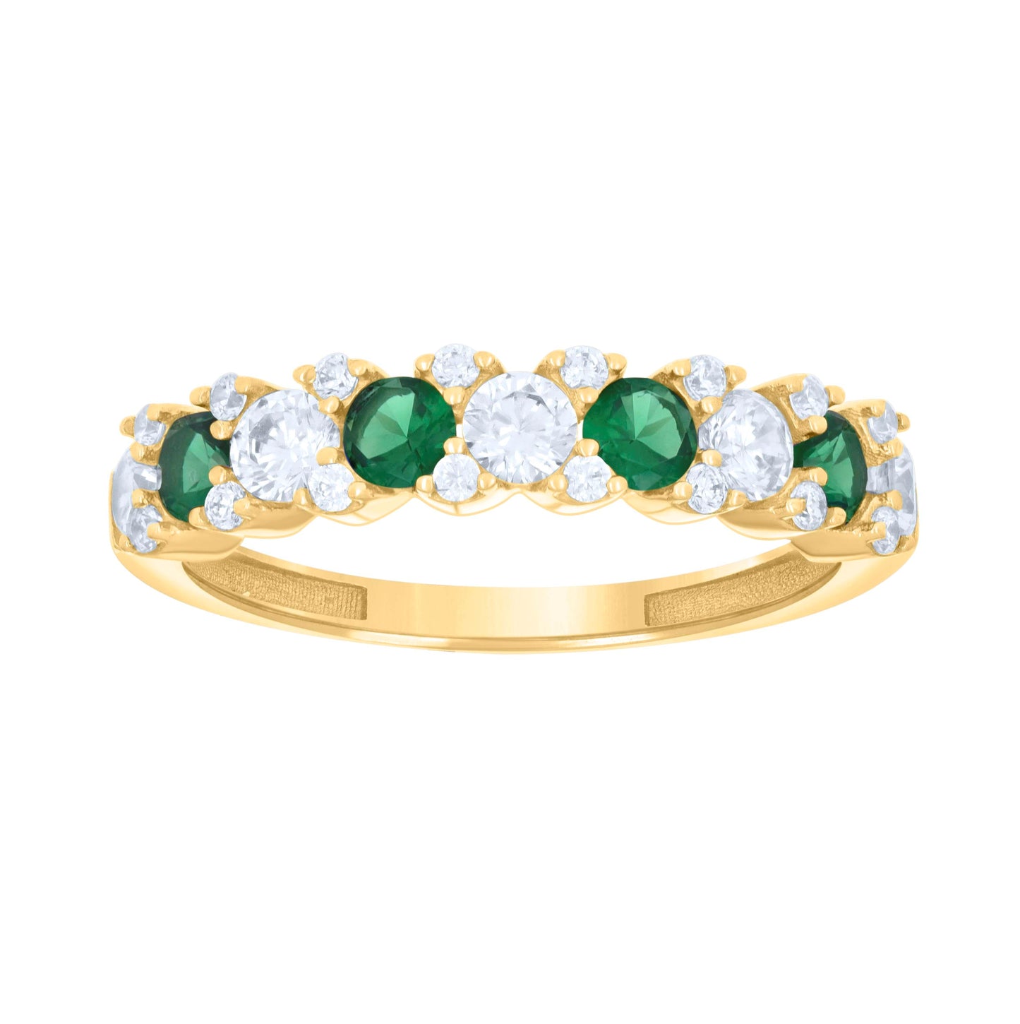 14K Yellow Gold Womens Green White Cubic-Zirconia Half Eternity Ring