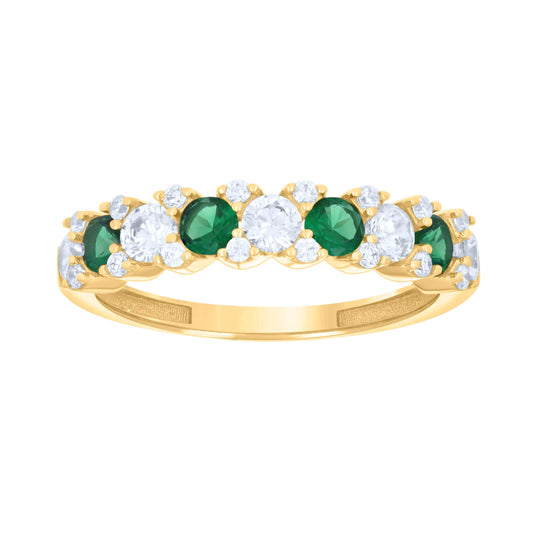 14K Yellow Gold Womens Green White Cubic-Zirconia Half Eternity Ring