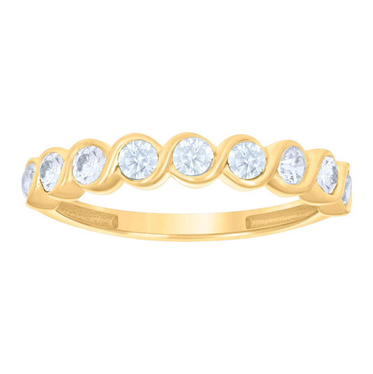 14K Yellow Gold Womens Cubic-Zirconia Half Eternity Ring