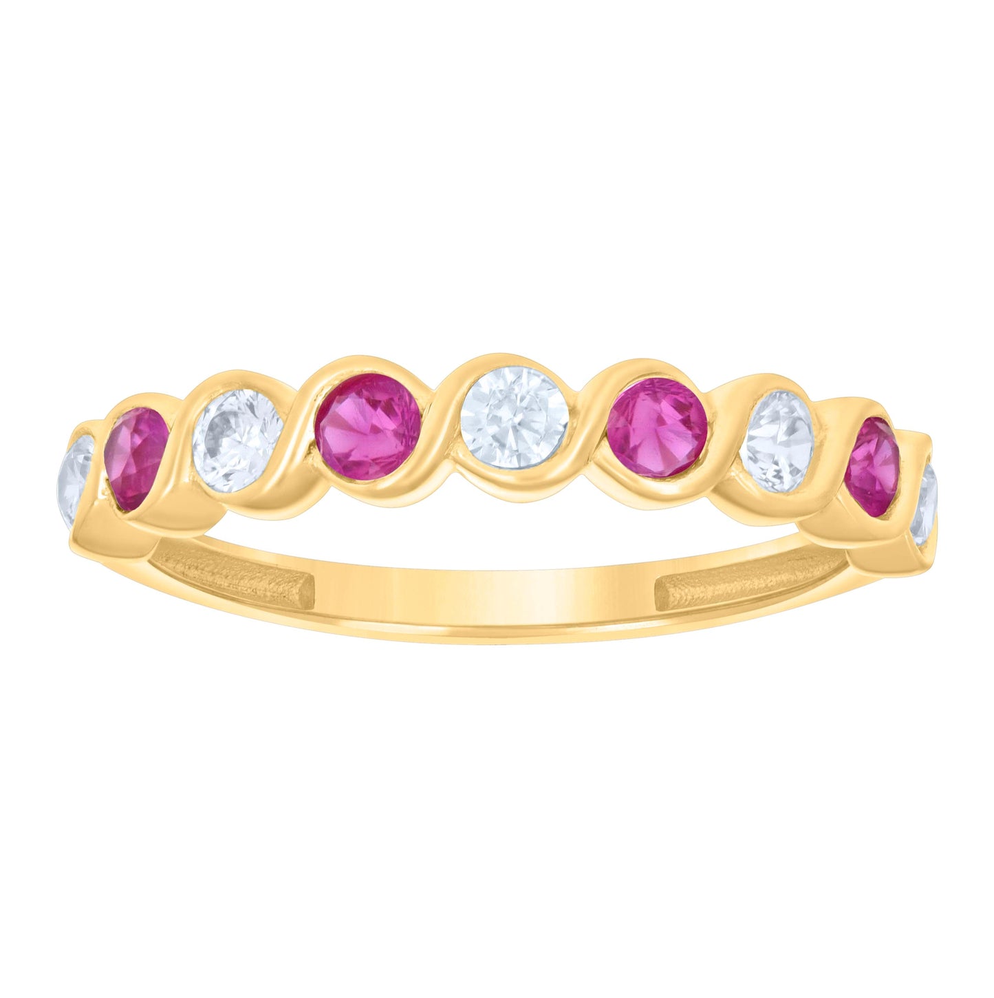14K Yellow Gold Womens Pink White Cubic-Zirconia Half Eternity Ring