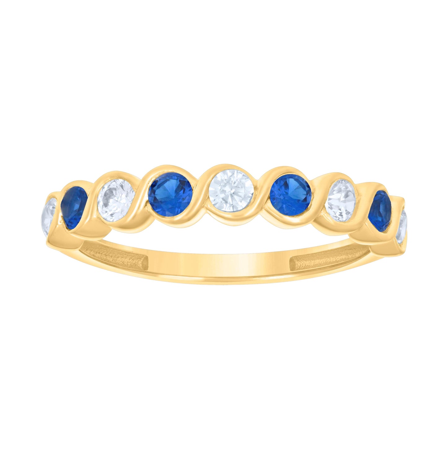 14K Yellow Gold Womens Blue White Cubic-Zirconia Half Eternity Ring