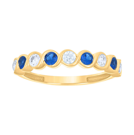 14K Yellow Gold Womens Blue White Cubic-Zirconia Half Eternity Ring