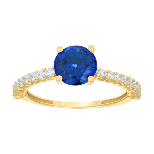 14K Yellow Gold Womens Blue White Cubic-Zirconia Fashion Ring