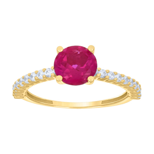 14K Yellow Gold Womens Pink White Cubic-Zirconia Fashion Ring