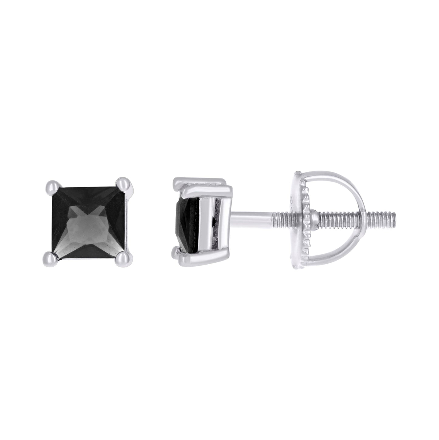 Sterling Silver Unisex Princess-Cut Cubic-Zirconia Square Solitaire Stud Earrings