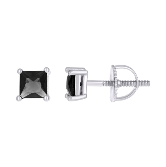 Sterling Silver Unisex Princess-Cut Cubic-Zirconia Square Solitaire Stud Earrings