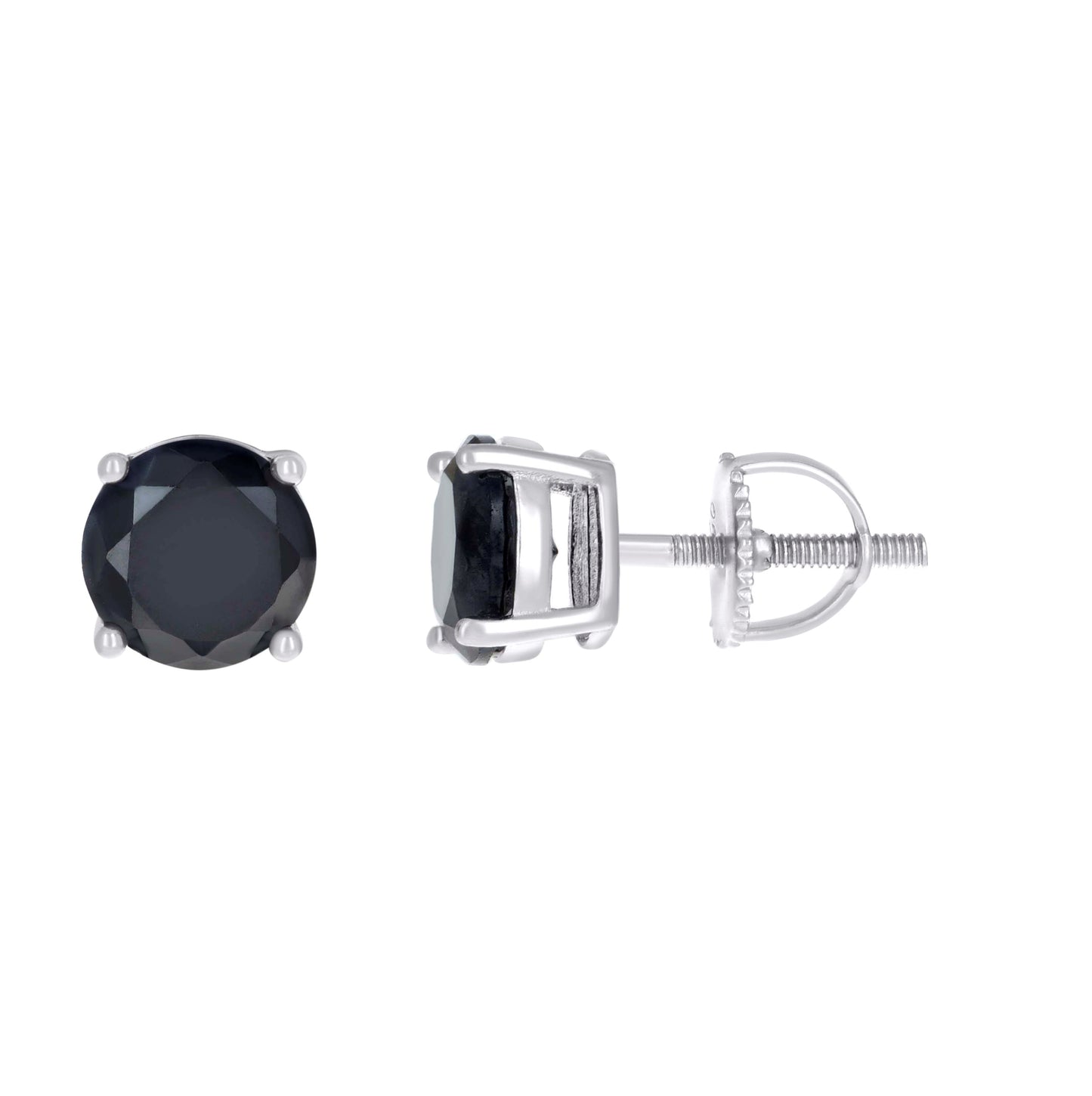 Sterling Silver Unisex Black Cubic-Zirconia Solitaire Stud Earrings
