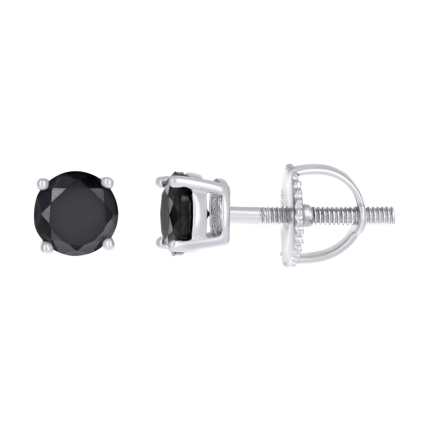 Sterling Silver Unisex Black Cubic-Zirconia Solitaire Stud Earrings