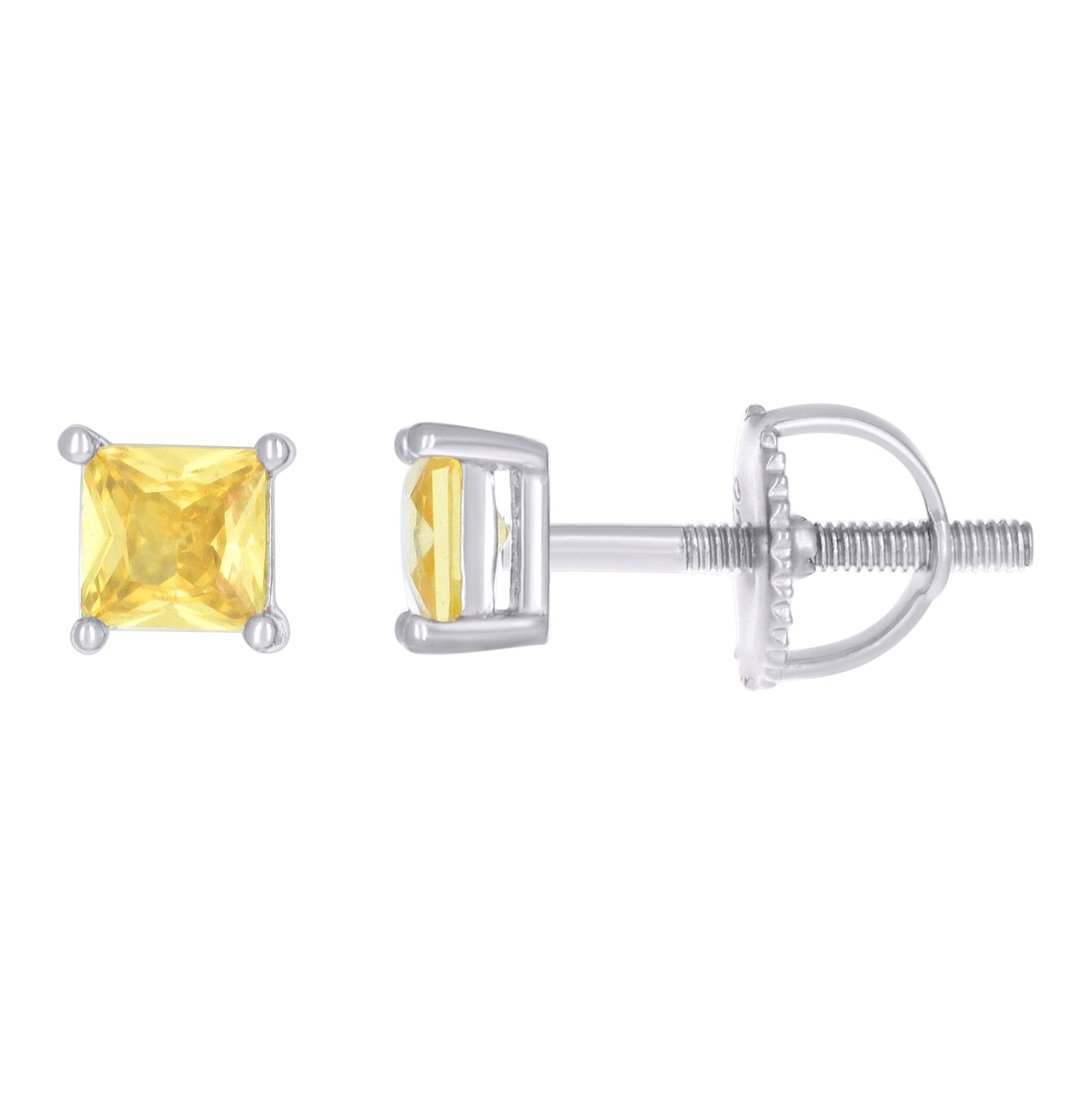 Sterling Silver Unisex Princess-Cut Cubic-Zirconia Square Solitaire Stud Earrings