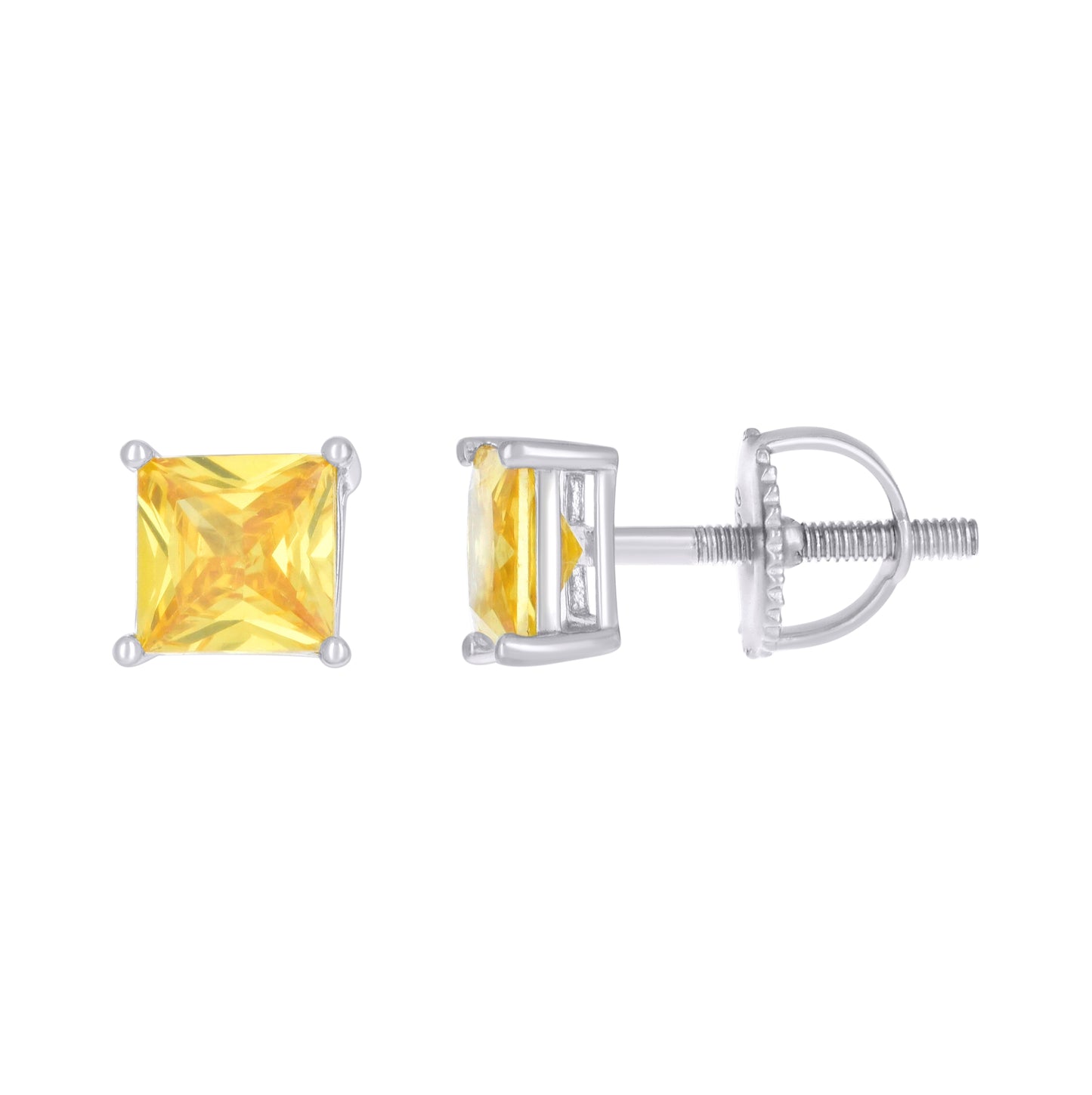Sterling Silver Unisex Princess-Cut Cubic-Zirconia Square Solitaire Stud Earrings
