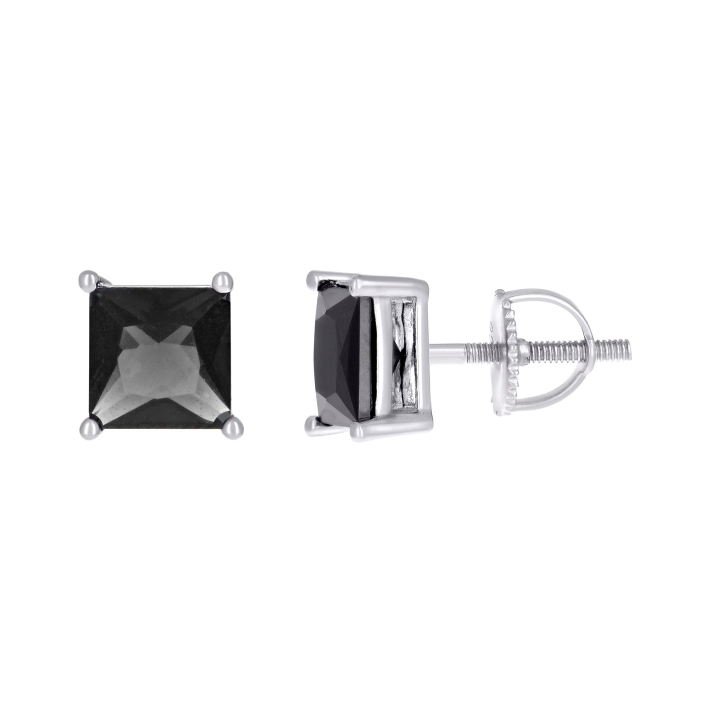 Sterling Silver Unisex Princess-Cut Cubic-Zirconia Square Solitaire Stud Earrings