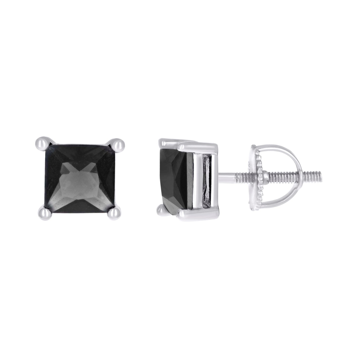 Sterling Silver Unisex Princess-Cut Cubic-Zirconia Square Solitaire Stud Earrings
