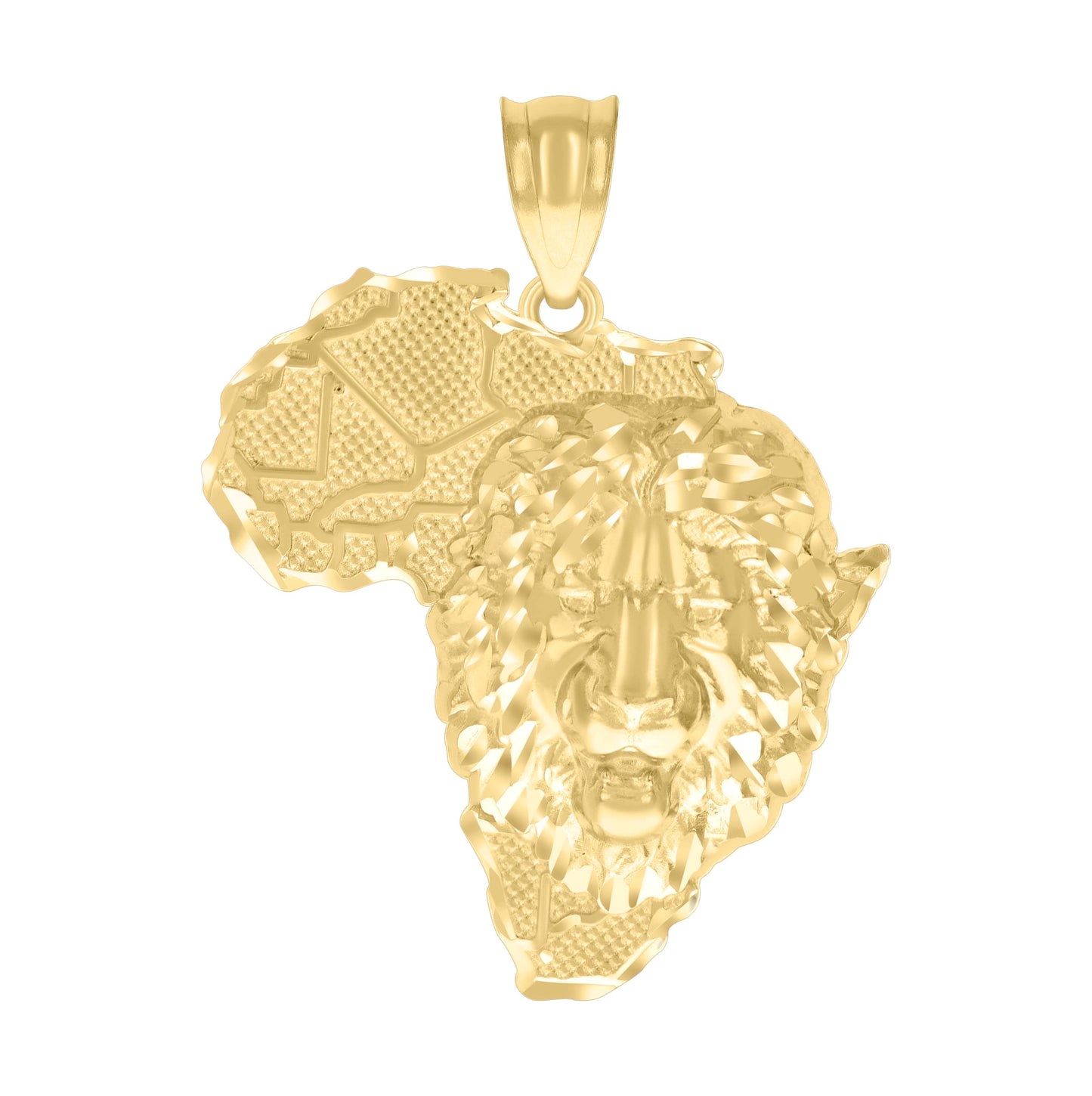 10K Yellow Gold Mens Diamond-Cut Lion Head Africa Map Country Globe Maps Pendant