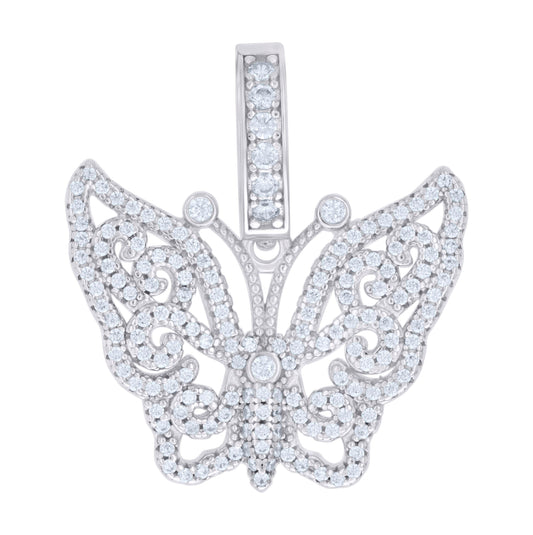 Sterling Silver Womens Cubic-Zirconia Butterfly Fashion Wildlife Charm Pendant