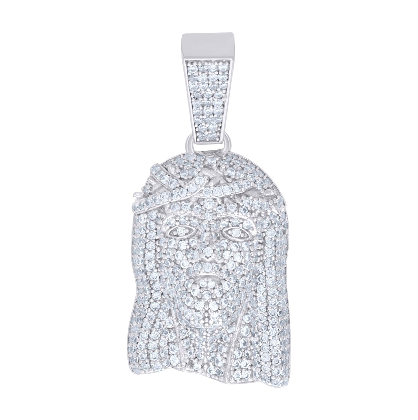 Sterling Silver Unisex Cubic-Zirconia Jesus Religious Charm Pendant