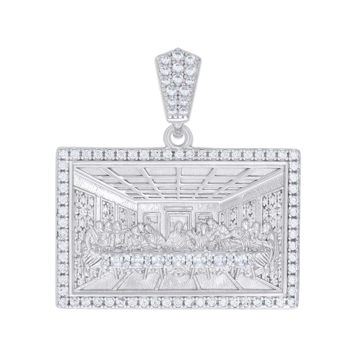 Sterling Silver Unisex Cubic-Zirconia Last Supper Religious Charm Pendant